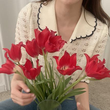 かぎ針編みレトロカーディガン 6730-white_即納6730-画像2-韓国ファッション通販POPREA［ポップリア］