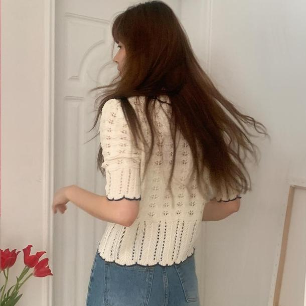 かぎ針編みレトロカーディガン 6730-white_即納6730-画像9-韓国ファッション通販POPREA［ポップリア］