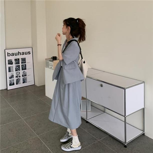 くすみカラーツーピーススカート 6672-blue_即納6672-画像6-韓国ファッション通販POPREA［ポップリア］