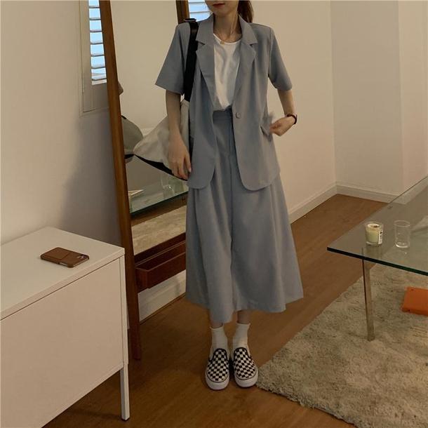 くすみカラーツーピーススカート 6672-blue_即納6672-画像8-韓国ファッション通販POPREA［ポップリア］