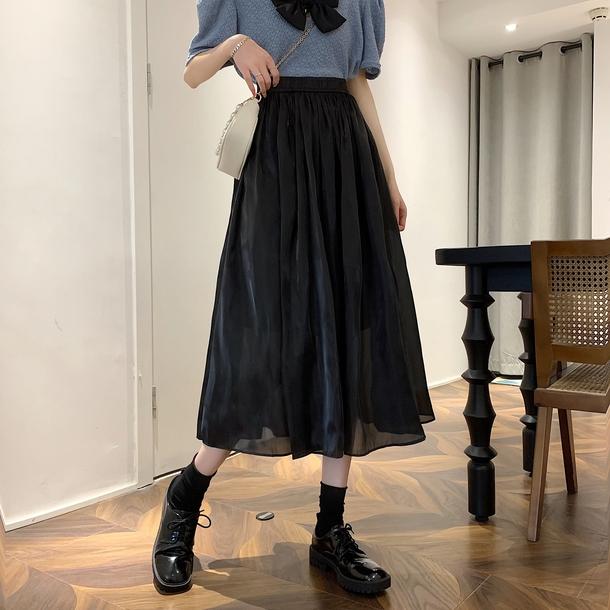 ミドル丈Aラインスカート 6585-black_即納6585-画像3-韓国ファッション通販POPREA［ポップリア］