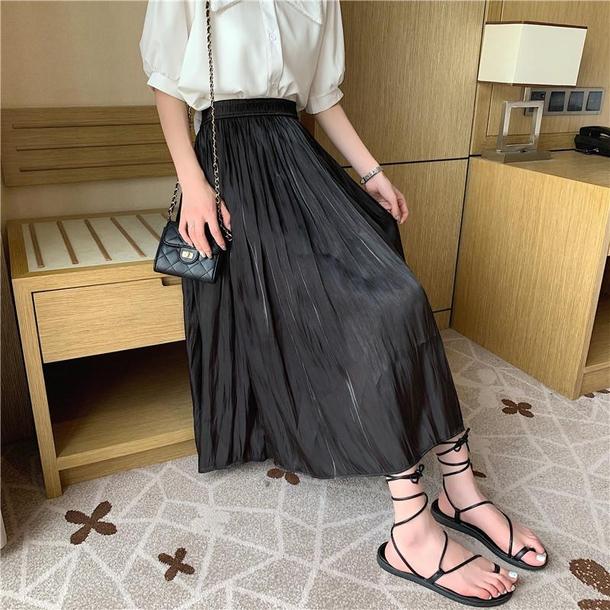 ミドル丈Aラインスカート 6585-black_即納6585-画像5-韓国ファッション通販POPREA［ポップリア］