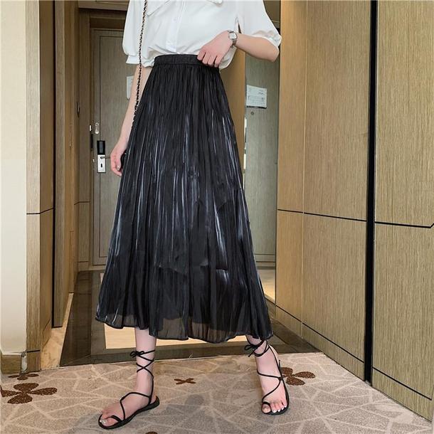 ミドル丈Aラインスカート 6585-black_即納6585-画像6-韓国ファッション通販POPREA［ポップリア］