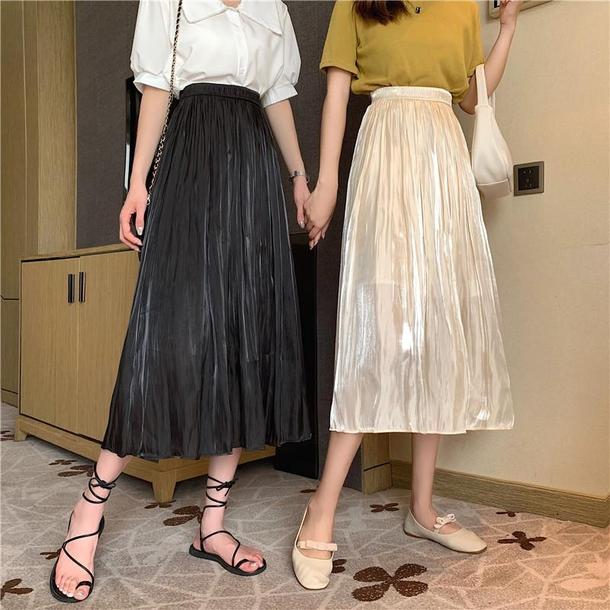 ミドル丈Aラインスカート 6585-black_即納6585-画像8-韓国ファッション通販POPREA［ポップリア］