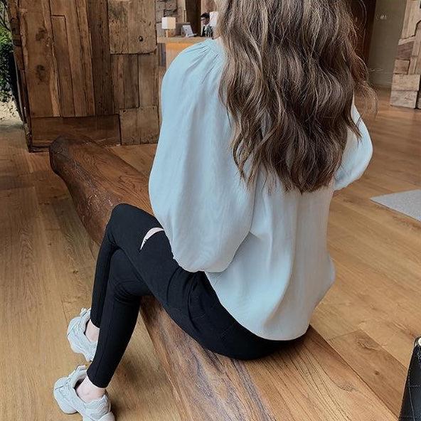 フレンチスイートネックブラウス﻿ 6639-light-blue_即納6639-画像5-韓国ファッション通販POPREA［ポップリア］