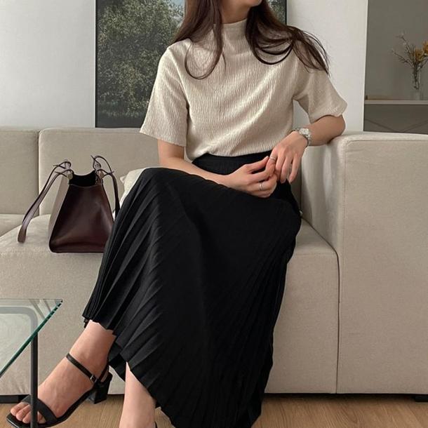 アイボリーハイネックトップス﻿﻿ 6576-ivory_即納6576-画像4-韓国ファッション通販POPREA［ポップリア］