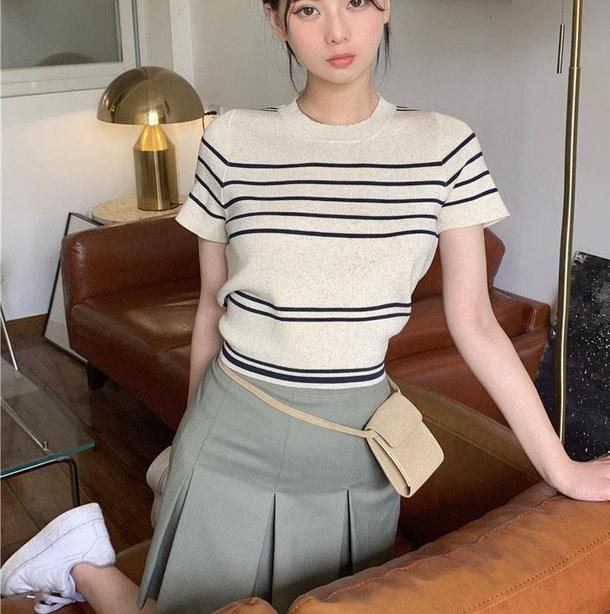 ラウンドネックボーダーニット 6721-ivory_即納6721-画像6-韓国ファッション通販POPREA［ポップリア］