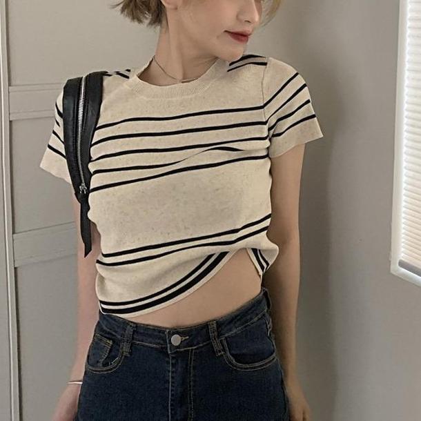 ラウンドネックボーダーニット 6721-ivory_即納6721-画像7-韓国ファッション通販POPREA［ポップリア］