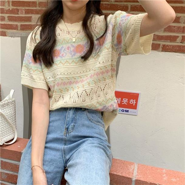 レトロジャカードニット 6713-yellow_即納6713-画像10-韓国ファッション通販POPREA［ポップリア］