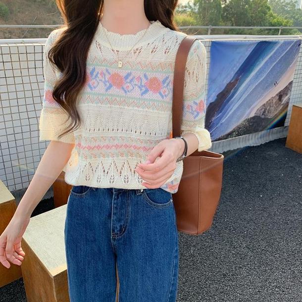 レトロジャカードニット 6713-yellow_即納6713-画像12-韓国ファッション通販POPREA［ポップリア］