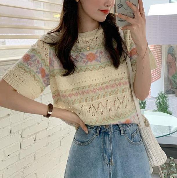 レトロジャカードニット 6713-yellow_即納6713-画像2-韓国ファッション通販POPREA［ポップリア］