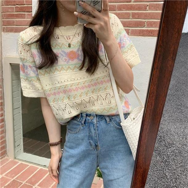 レトロジャカードニット 6713-yellow_即納6713-画像4-韓国ファッション通販POPREA［ポップリア］