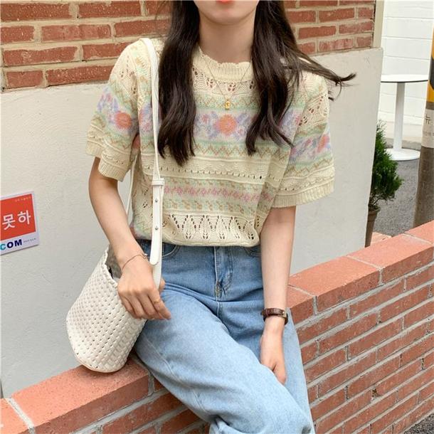 レトロジャカードニット 6713-yellow_即納6713-画像8-韓国ファッション通販POPREA［ポップリア］