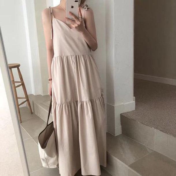 キャミソールティアードワンピース 6822-beige_即納68222-画像1-韓国ファッション通販POPREA［ポップリア］