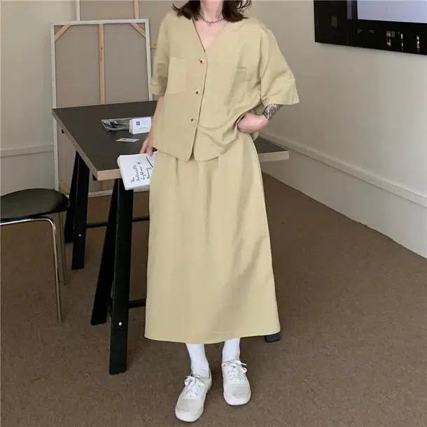 ノーカラージャケットセットアップ 6673-yellow_即納6673-画像2-韓国ファッション通販POPREA［ポップリア］