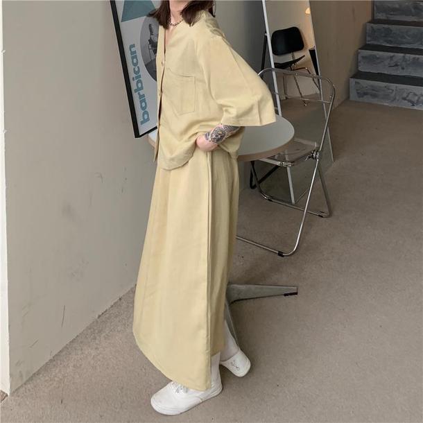 ノーカラージャケットセットアップ 6673-yellow_即納6673-画像4-韓国ファッション通販POPREA［ポップリア］