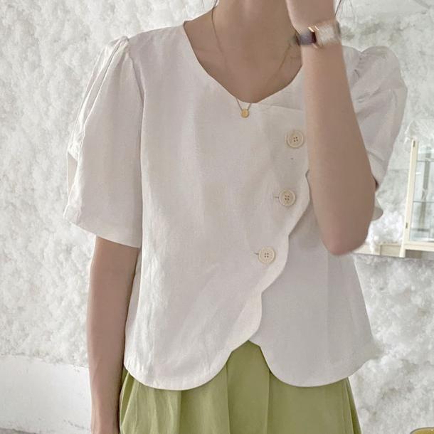レトロカラーフレンチブラウス 6737-white_即納6737-画像2-韓国ファッション通販POPREA［ポップリア］