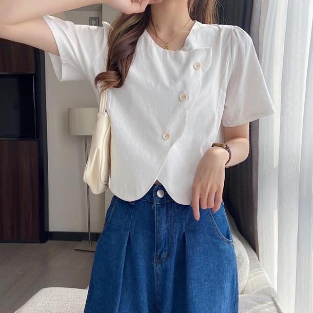 レトロカラーフレンチブラウス 6737-white_即納6737-画像5-韓国ファッション通販POPREA［ポップリア］