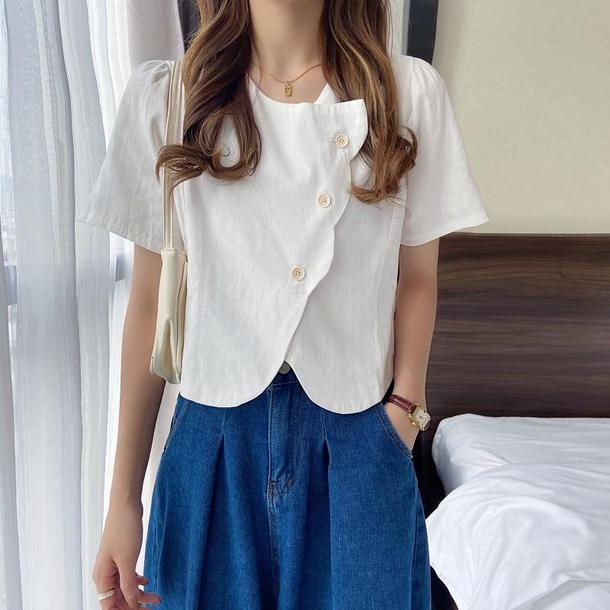 レトロカラーフレンチブラウス 6737-white_即納6737-画像7-韓国ファッション通販POPREA［ポップリア］