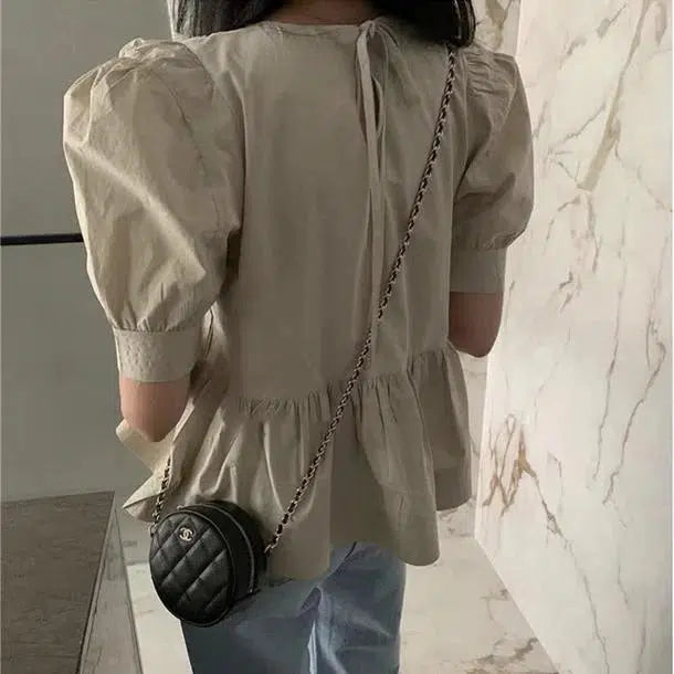 ウエストギャザーブラウス﻿﻿ 6650-khaki_即納6650-画像4-韓国ファッション通販POPREA［ポップリア］