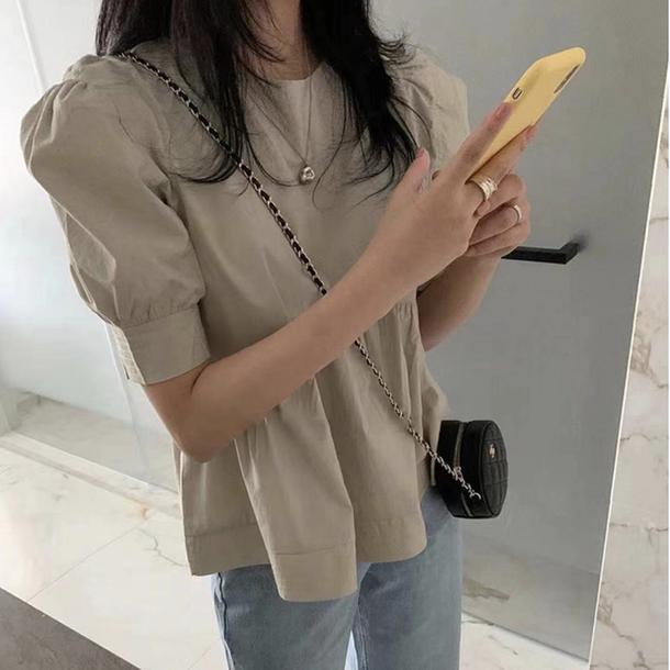 ウエストギャザーブラウス﻿﻿ 6650-khaki_即納6650-画像5-韓国ファッション通販POPREA［ポップリア］