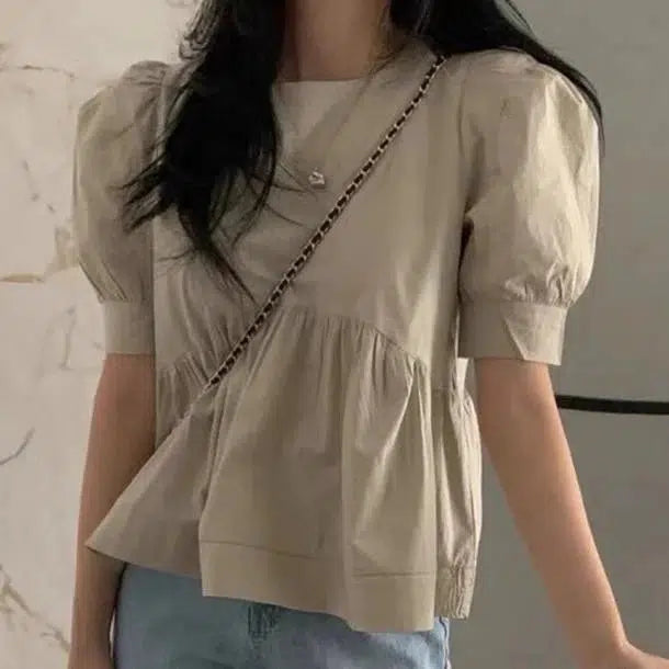 ウエストギャザーブラウス﻿﻿ 6650-khaki_即納6650-画像6-韓国ファッション通販POPREA［ポップリア］