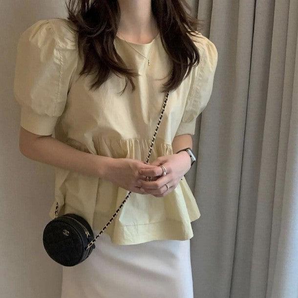 ウエストギャザーブラウス﻿﻿ 6650-khaki_即納6650-画像7-韓国ファッション通販POPREA［ポップリア］