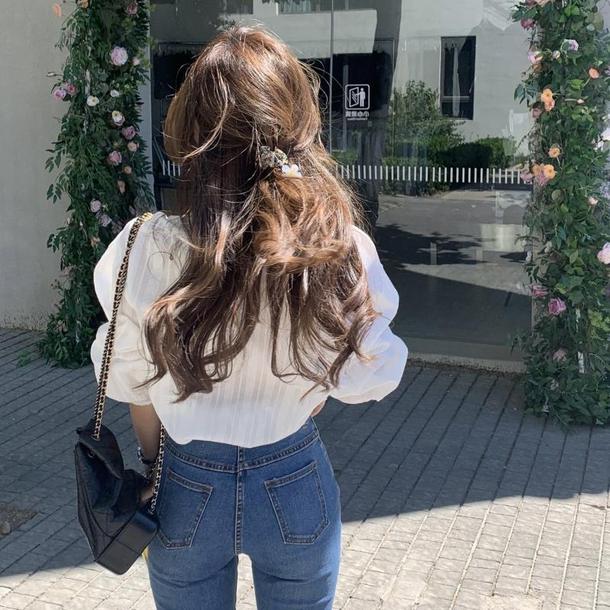 七分丈レースVネックブラウス﻿ 6641-white_即納6641-画像8-韓国ファッション通販POPREA［ポップリア］