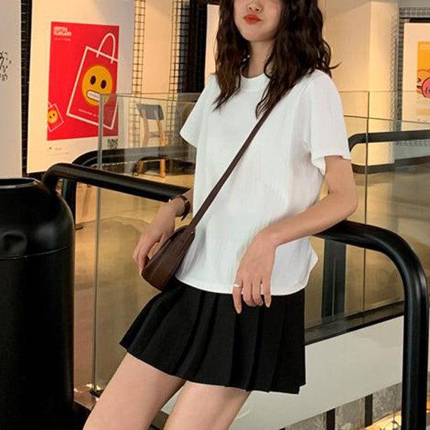 ラウンドネックレトロカラートップス 6722-white_即納67222-画像1-韓国ファッション通販POPREA［ポップリア］