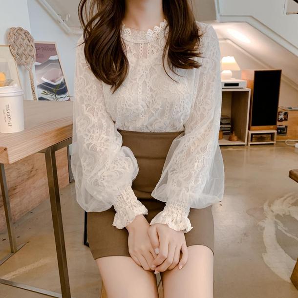 ランタンスリーブレースブラウス 6751-ivory_即納6751-画像12-韓国ファッション通販POPREA［ポップリア］