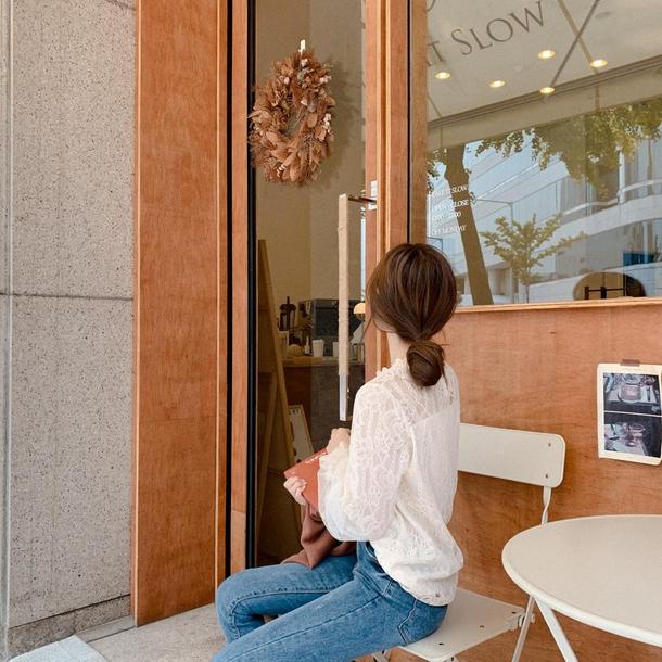 ランタンスリーブレースブラウス 6751-ivory_即納6751-画像4-韓国ファッション通販POPREA［ポップリア］