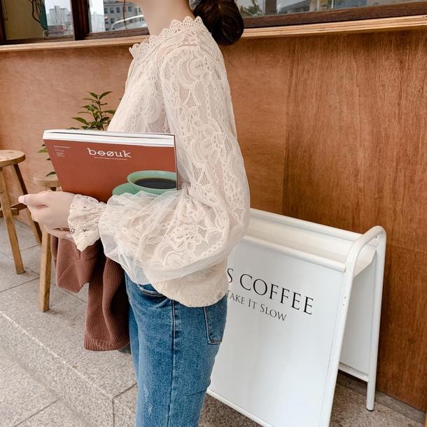 ランタンスリーブレースブラウス 6751-ivory_即納6751-画像5-韓国ファッション通販POPREA［ポップリア］