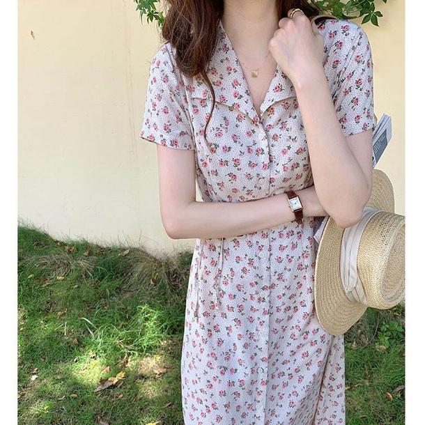 小花柄オープンカラーワンピース 6752-ivory_即納6752-画像10-韓国ファッション通販POPREA［ポップリア］