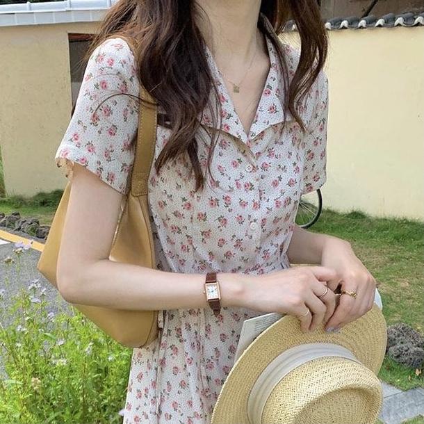 小花柄オープンカラーワンピース 6752-ivory_即納6752-画像3-韓国ファッション通販POPREA［ポップリア］