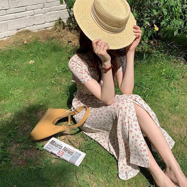 小花柄オープンカラーワンピース 6752-ivory_即納6752-画像5-韓国ファッション通販POPREA［ポップリア］