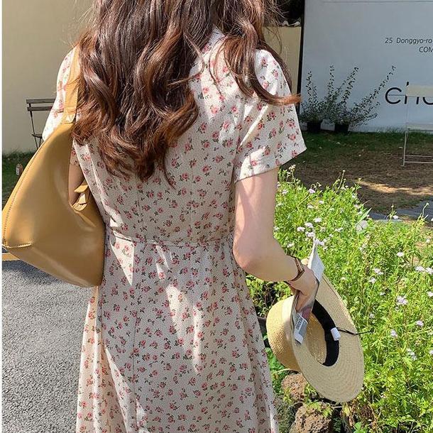 小花柄オープンカラーワンピース 6752-ivory_即納6752-画像6-韓国ファッション通販POPREA［ポップリア］