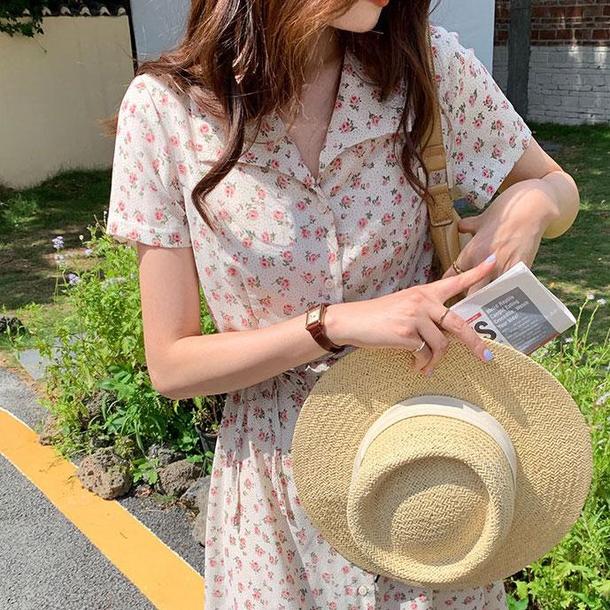 小花柄オープンカラーワンピース 6752-ivory_即納6752-画像7-韓国ファッション通販POPREA［ポップリア］