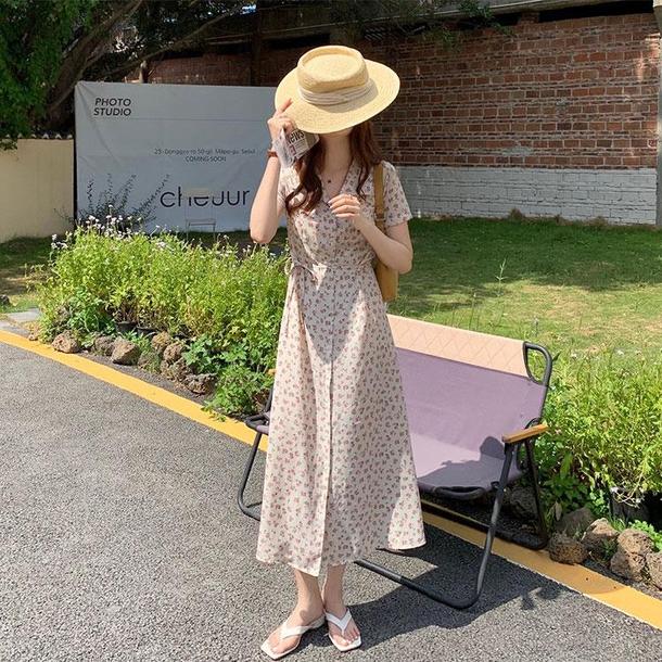 小花柄オープンカラーワンピース 6752-ivory_即納6752-画像8-韓国ファッション通販POPREA［ポップリア］