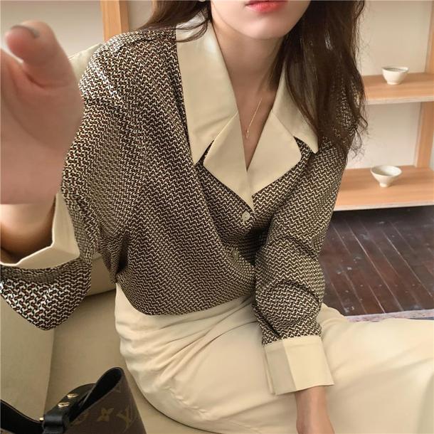 ノスタルジックオープンカラーブラウス 6290-dark-brown_即納6290-画像11-韓国ファッション通販POPREA［ポップリア］