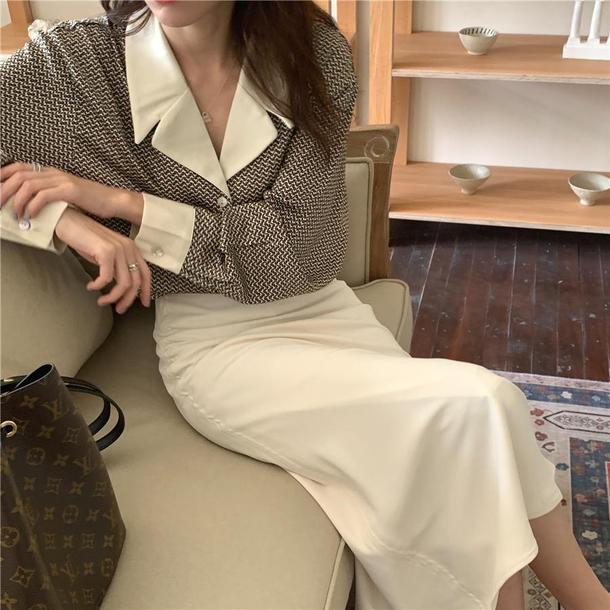 ノスタルジックオープンカラーブラウス 6290-dark-brown_即納6290-画像6-韓国ファッション通販POPREA［ポップリア］