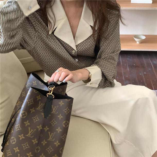 ノスタルジックオープンカラーブラウス 6290-dark-brown_即納6290-画像7-韓国ファッション通販POPREA［ポップリア］