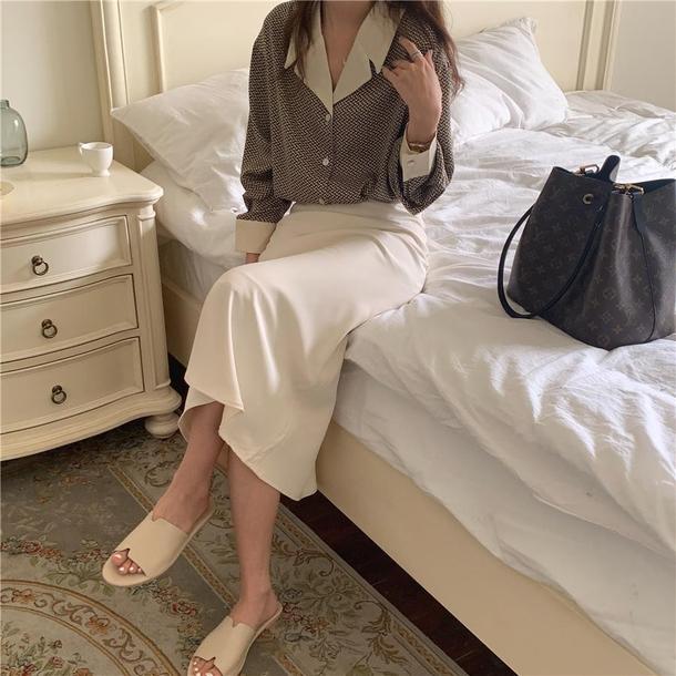 ノスタルジックオープンカラーブラウス 6290-dark-brown_即納6290-画像8-韓国ファッション通販POPREA［ポップリア］