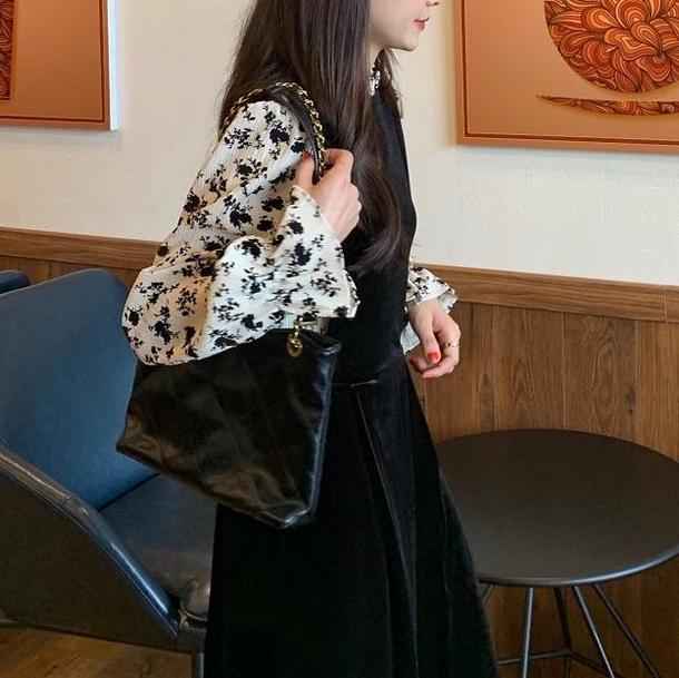 フェイクフラワーブラウス＆ブラックドレス 6626-black_即納6626-画像10-韓国ファッション通販POPREA［ポップリア］