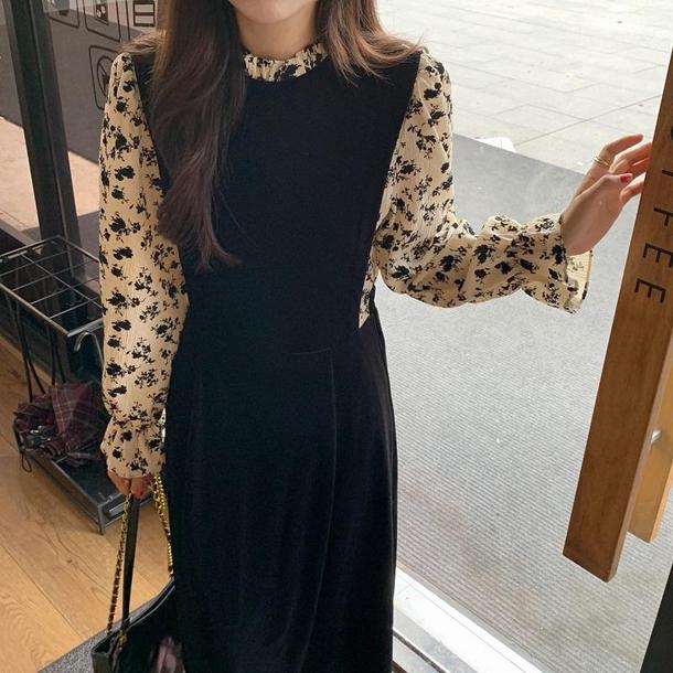 フェイクフラワーブラウス＆ブラックドレス 6626-black_即納6626-画像13-韓国ファッション通販POPREA［ポップリア］