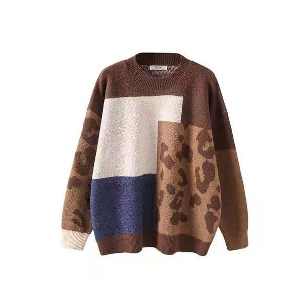 ポイントヒョウ柄デザインニット 6538-brown_即納6538-画像11-韓国ファッション通販POPREA［ポップリア］