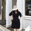Vネックチューリップワンピース 6696-black_即納6696-画像4-韓国ファッション通販POPREA［ポップリア］