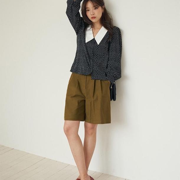 角襟ドットシフォンブラウス 6719-black_即納6719-画像10-韓国ファッション通販POPREA［ポップリア］