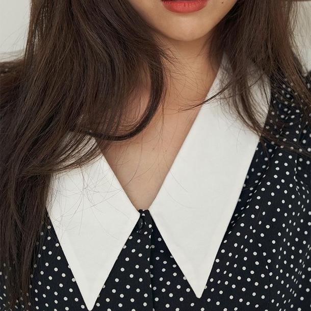 角襟ドットシフォンブラウス 6719-black_即納6719-画像6-韓国ファッション通販POPREA［ポップリア］