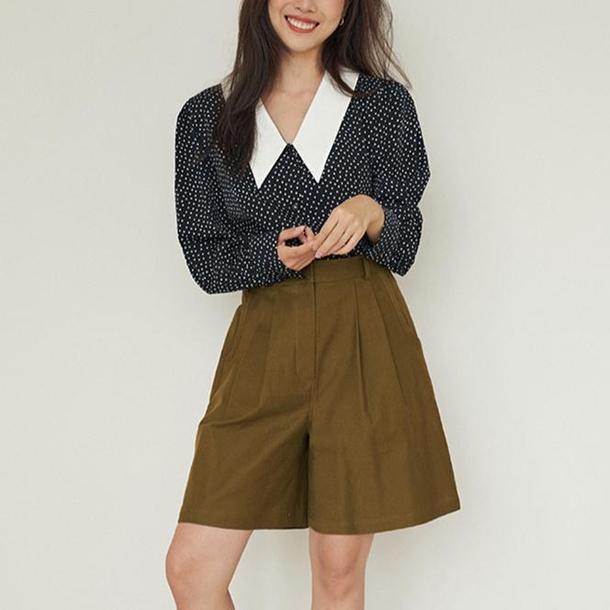 角襟ドットシフォンブラウス 6719-black_即納6719-画像8-韓国ファッション通販POPREA［ポップリア］