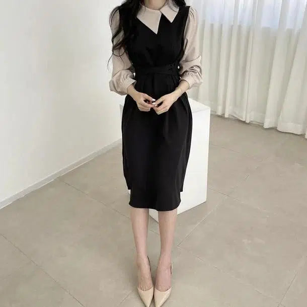 ドッキングバックリボンワンピース 6607-black_即納6607-画像10-韓国ファッション通販POPREA［ポップリア］